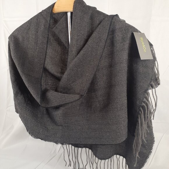 Style & Co. Accessories - Style & Co. Grey Herringbone Winter Scarf